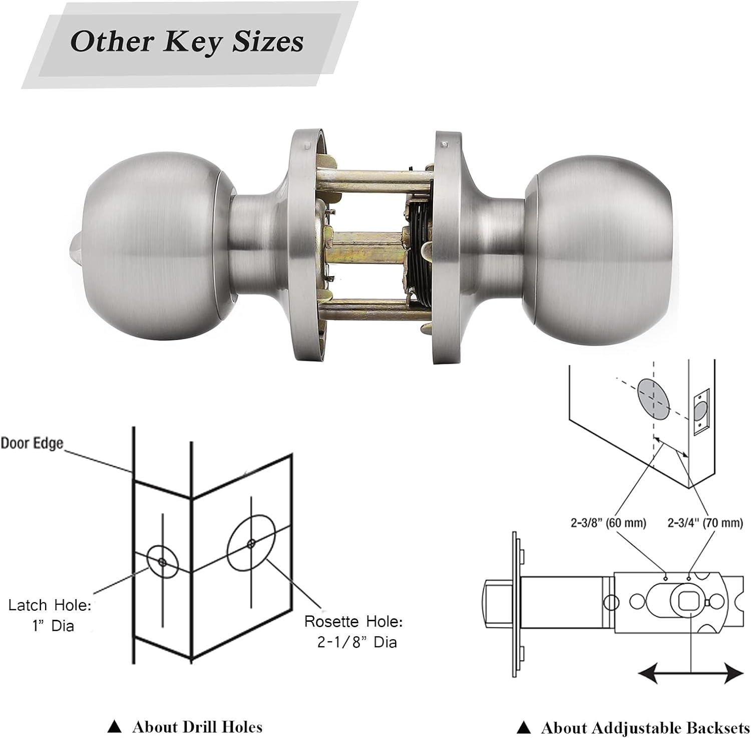 Probrico 3 Pack Stainless Steel Entry Door Knob Set with Key - Satin Nickel