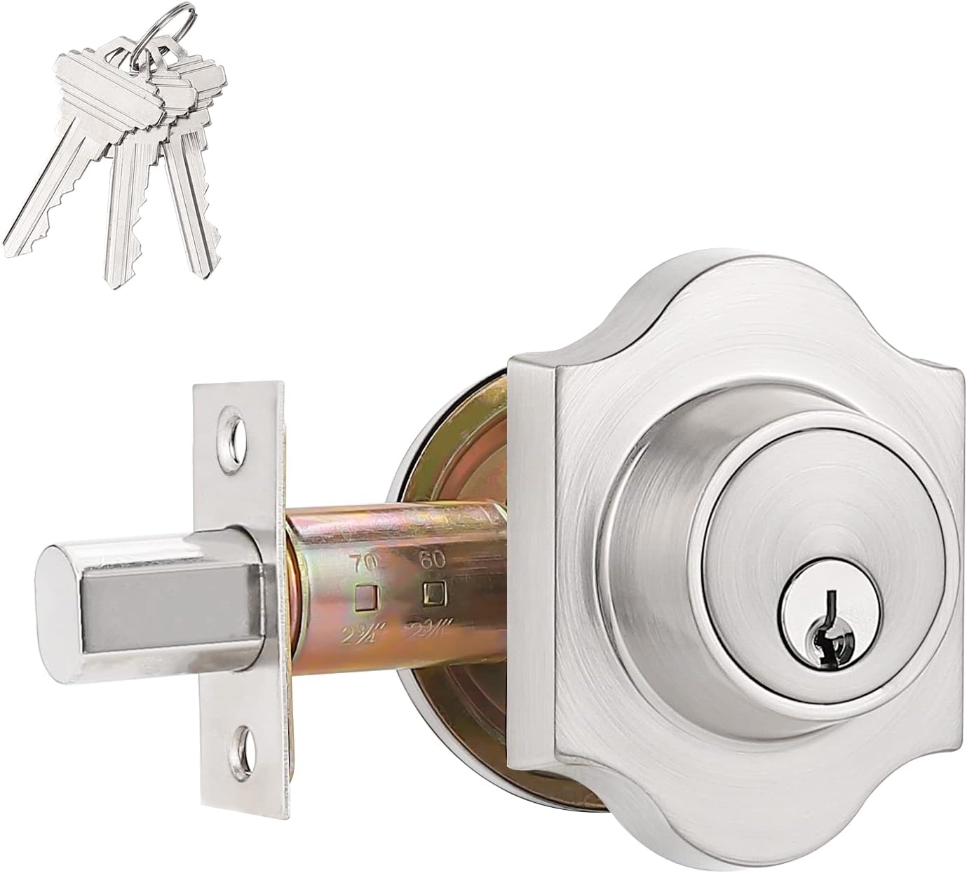 Probrico Satin Nickel Deadbolt - Vintage Security Door Lock with Key, 2 Pack