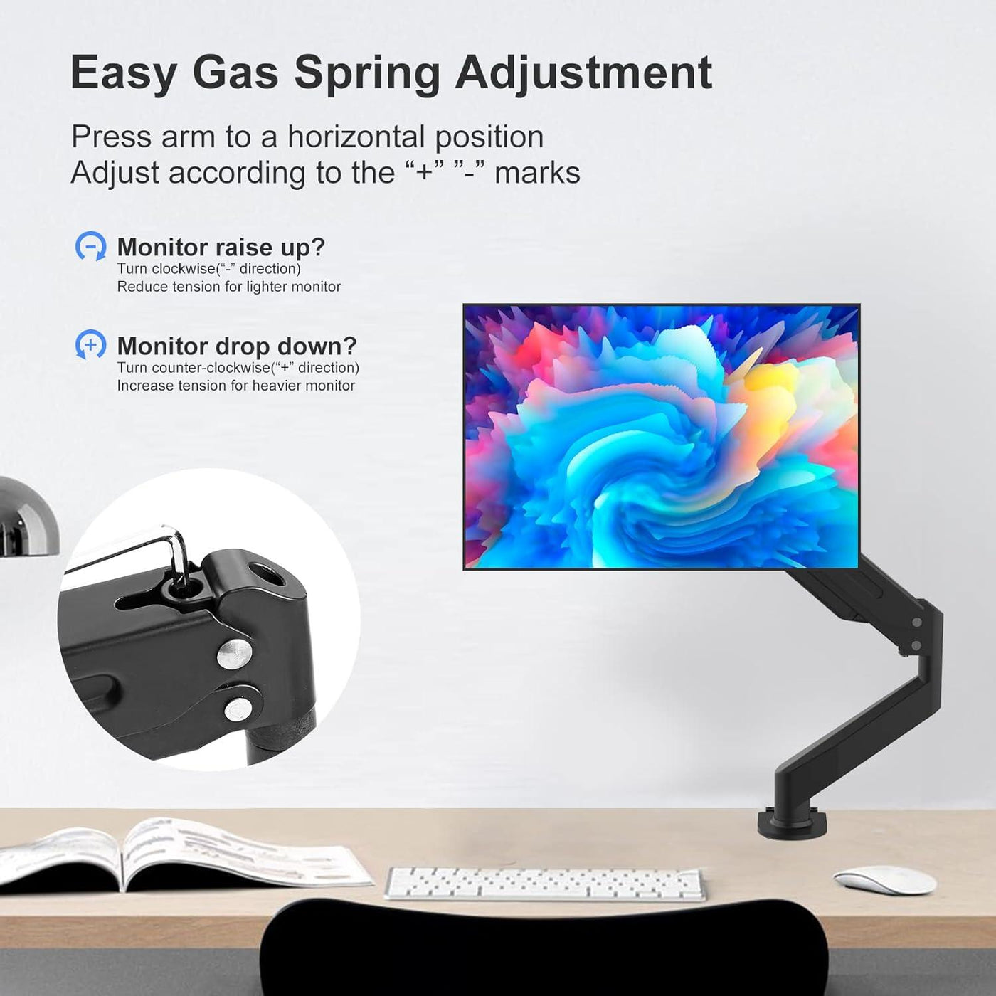 Suptek Single Monitor Arm - Gas Spring Desk Mount, 17-27in Monitors, 6kg Capacity