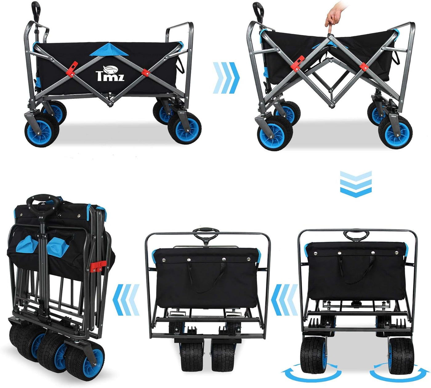 TMZ Folding Wagon Cart: Collapsible All-Terrain Utility Trolley, 265lbs Capacity