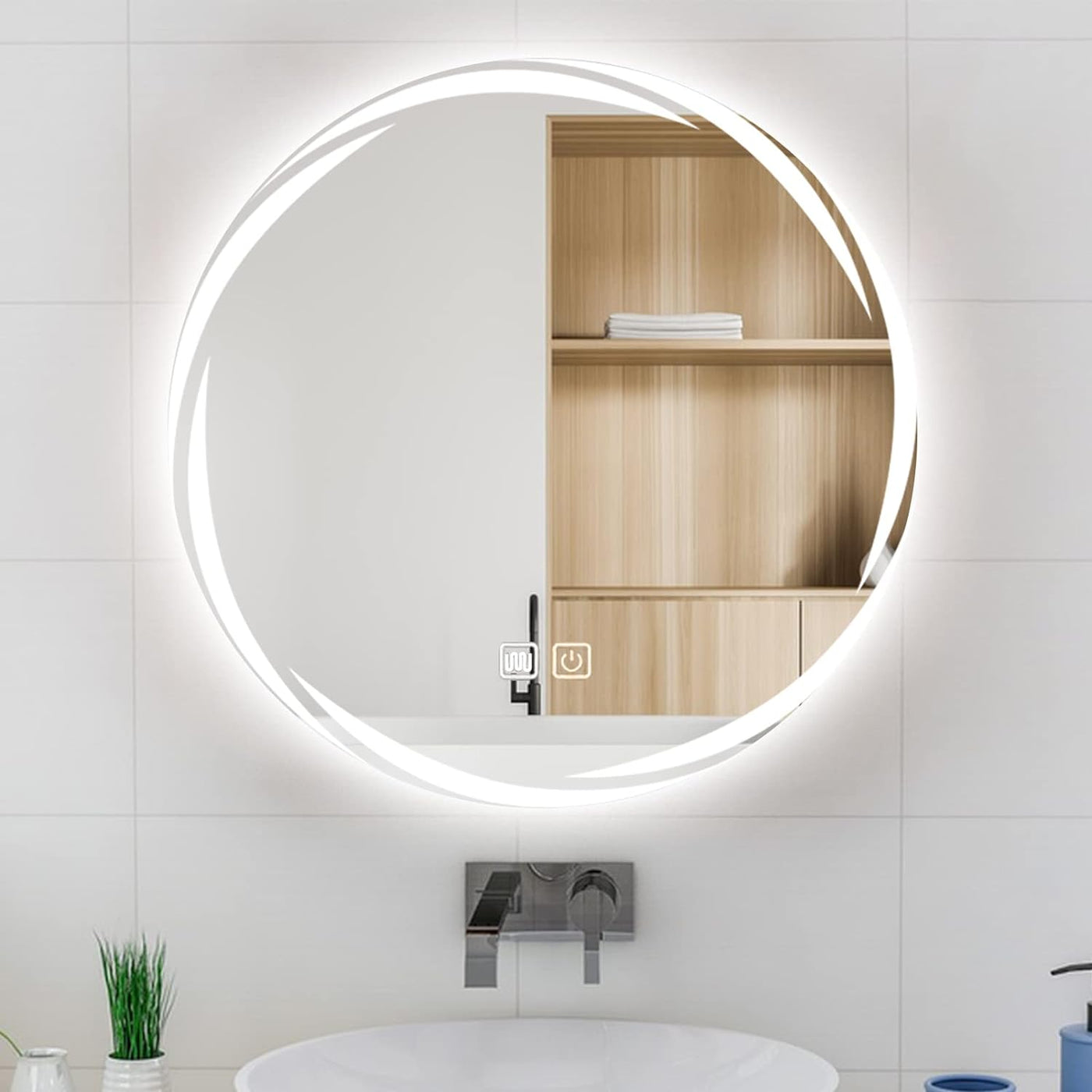 YOSHOOT 700mm Round LED Bathroom Mirror, Wall-Mounted, 3-Color Dimmable Anti-Fog