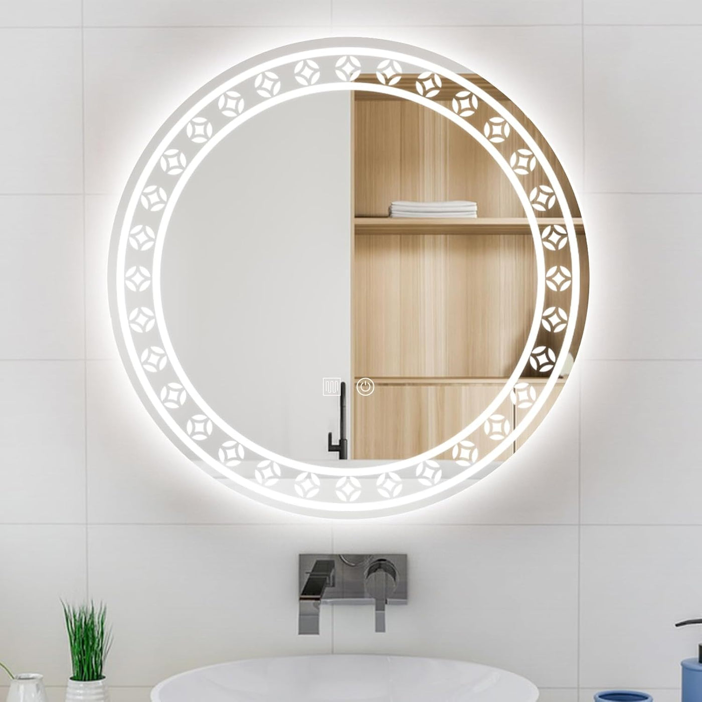 YOSHOOT 500mm Round LED Bathroom Mirror, Wall-Mounted, 3-Color, Anti-Fog, IP44