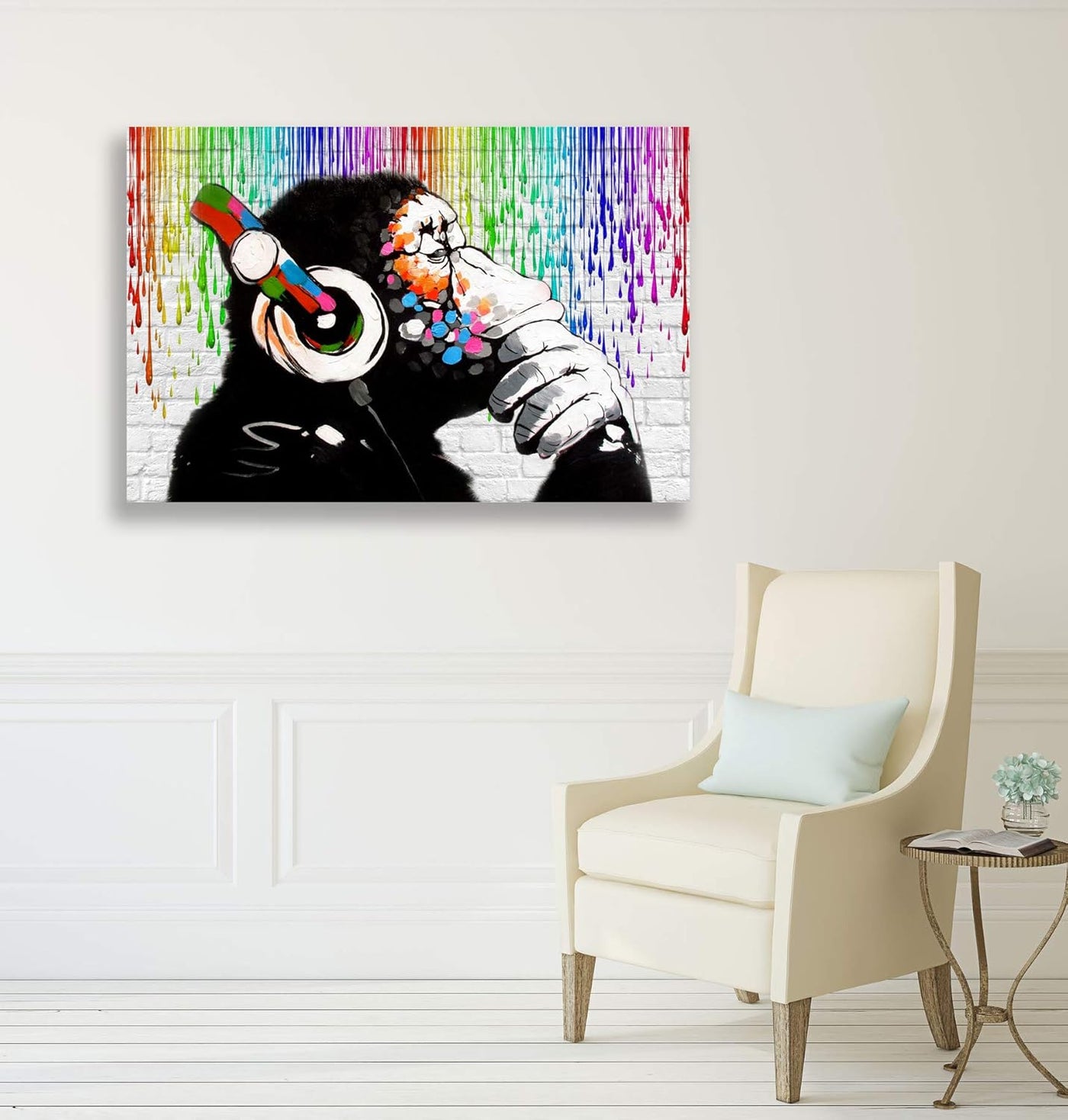 MONKEY DJ Banksy Love Paint Rain Gorilla Canvas Street Art Print 24''x16''