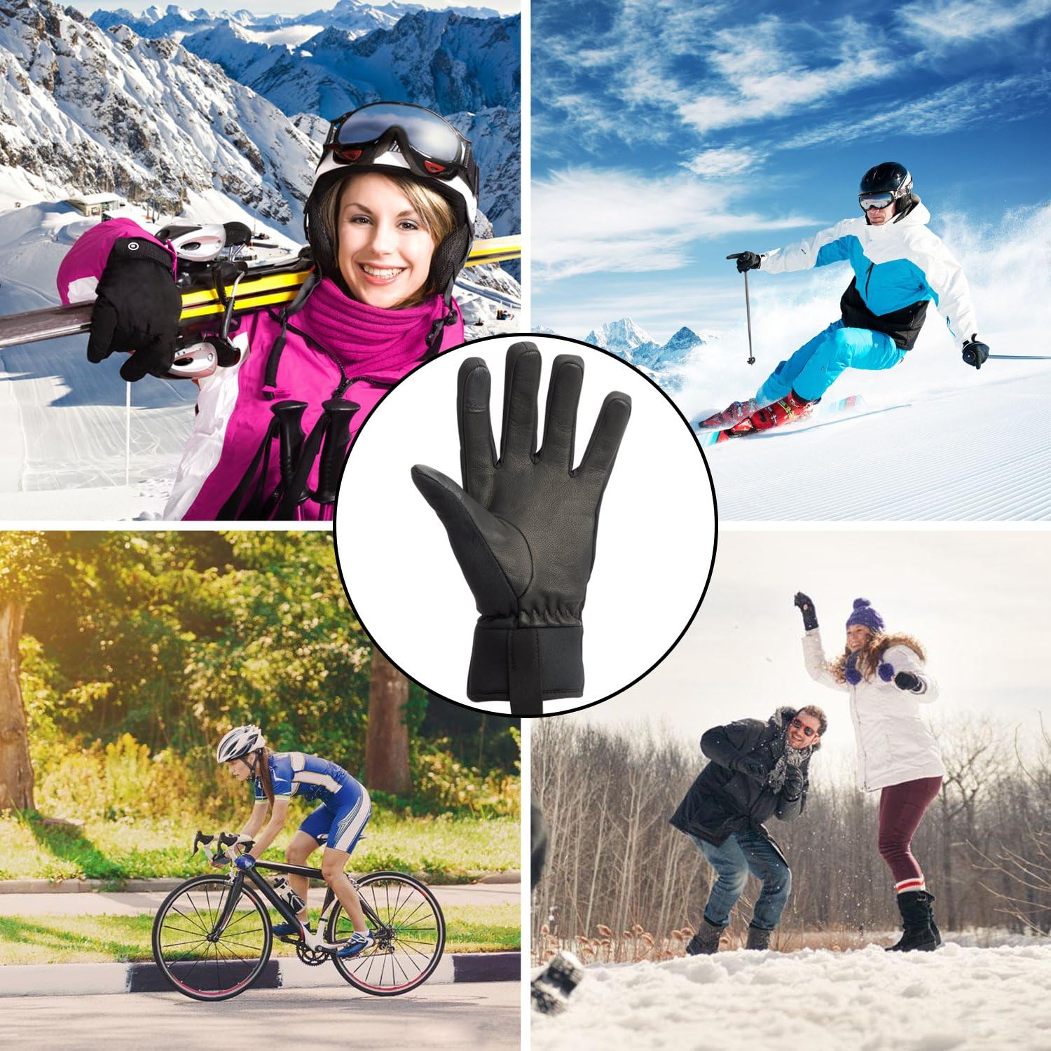 EOTW Winter Gloves for Men & Women, Windproof Outdoor Cycling & Running, Black L