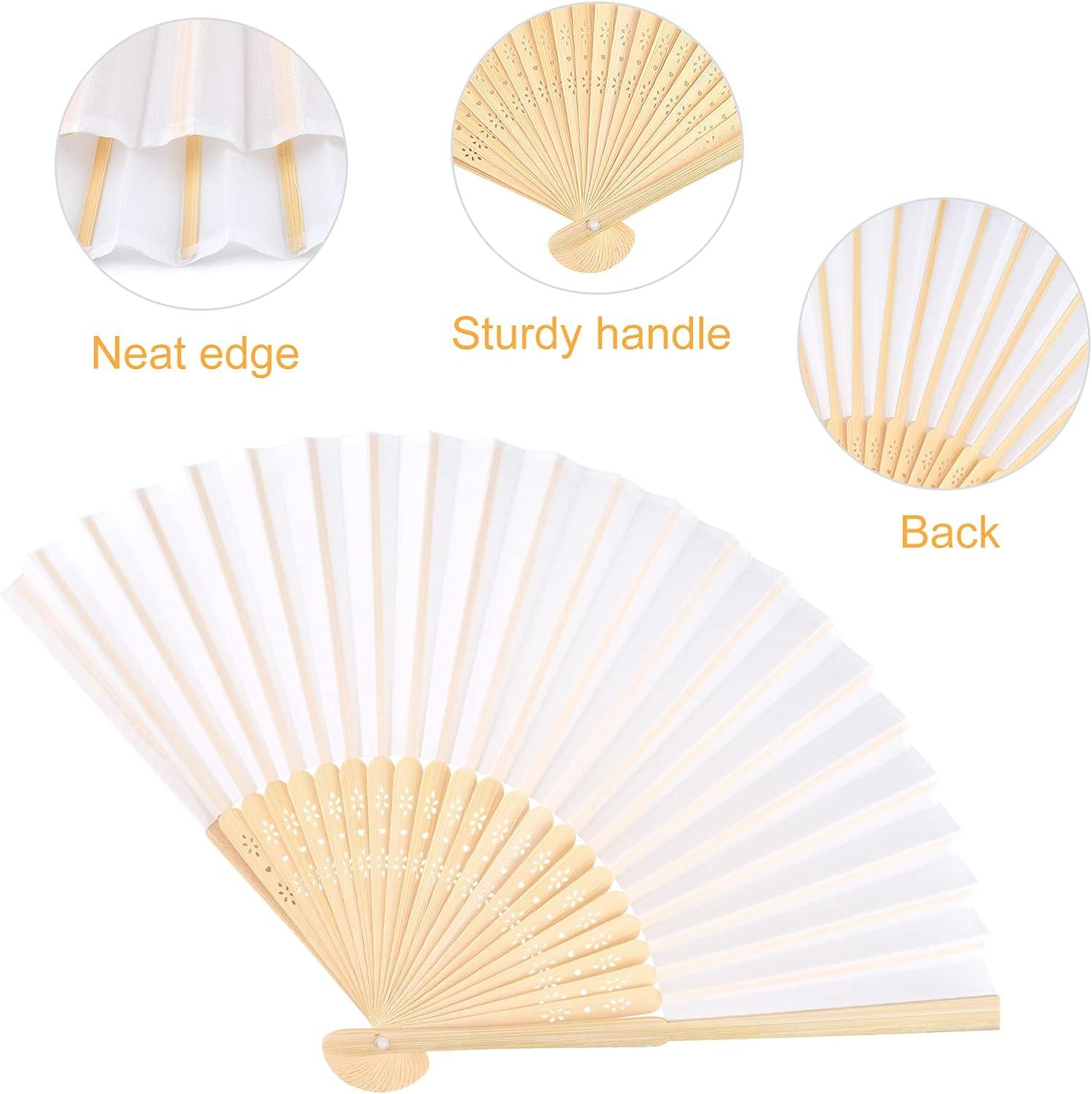 50 Pieces White Handheld Paper Fan Folding with Bamboos for Party - Massive Discounts