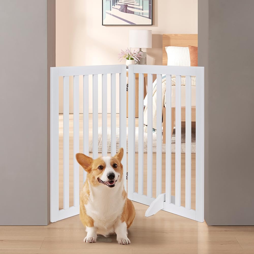 Free Standing Pet Gate 91cm Foldable Dog Room Divider White unipaws