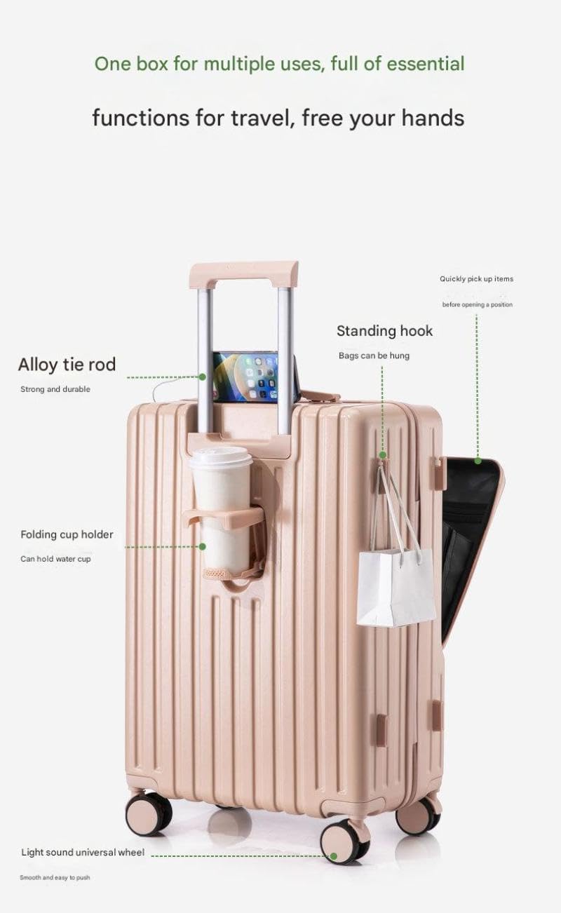 24 Inch Suitcase Lightweight TSA Lock USB Cup Holder Black Simcat Check In Luggage