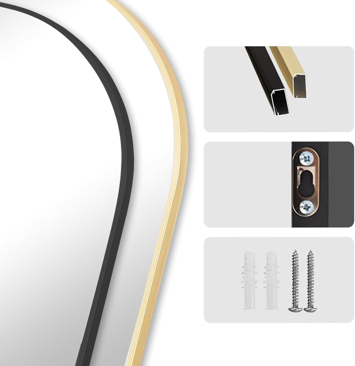 Full Length Mirror 147x44cm Arched Black Frame Freestanding Floor Wall Mirror