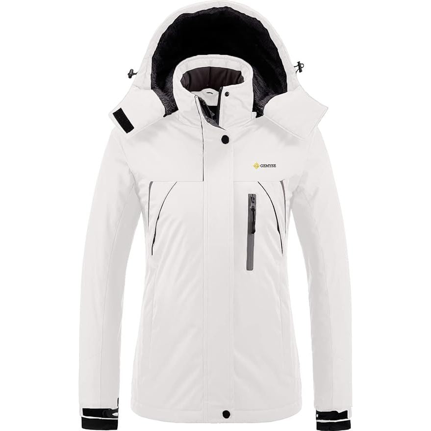 GEMYSE Women's Waterproof Ski Jacket Winter Fleece Coat, White, Size XL