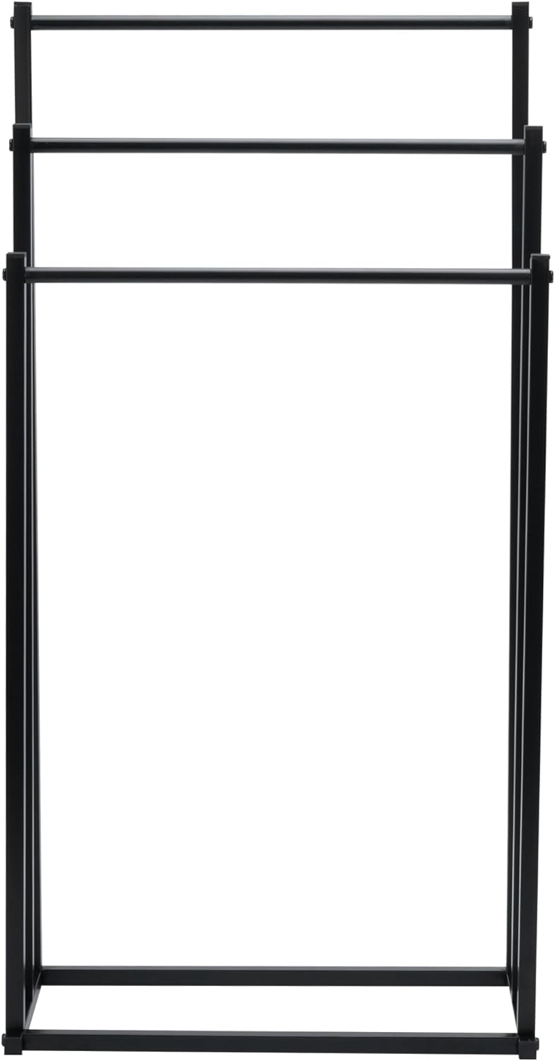 Black metal clothing rack on a white background