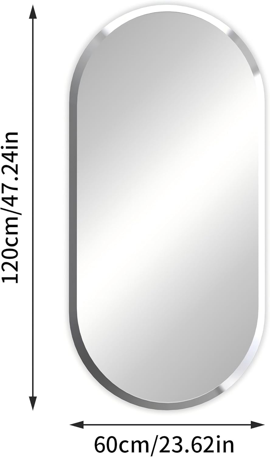 Oblong Wall Mirror 60x120cm Frameless Beveled Edge Silver Mirror