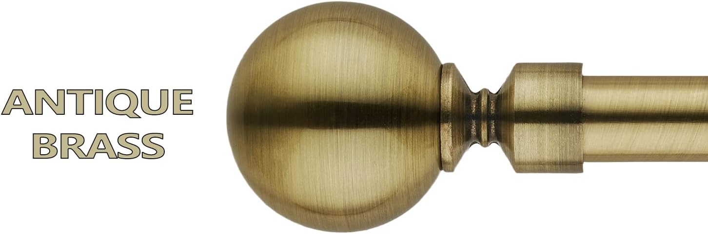 Extendable Curtain Pole 70-210cm Brass Gold Ball Finials 19mm Curtain Rod Set