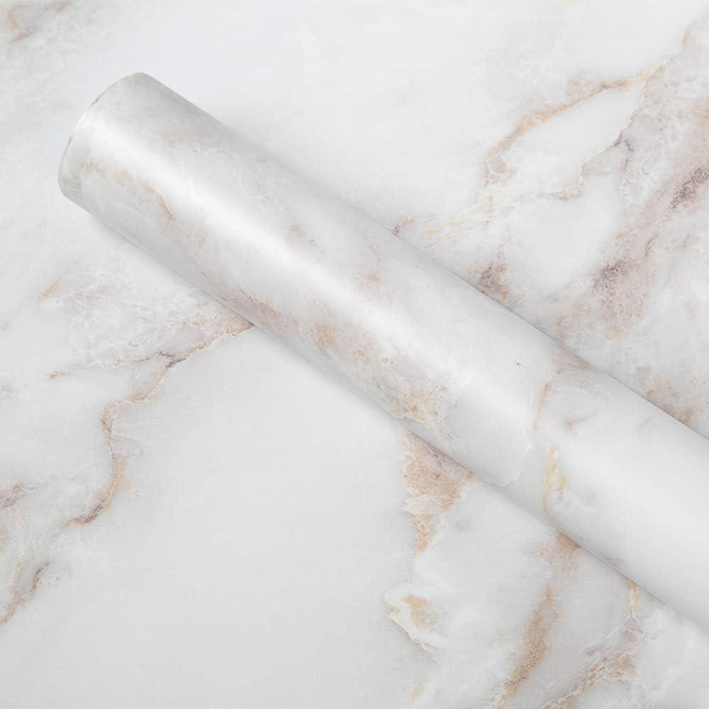 Self Adhesive Wallpaper Marble White-Brown Matte 90x200cm Waterproof - Massive Discounts