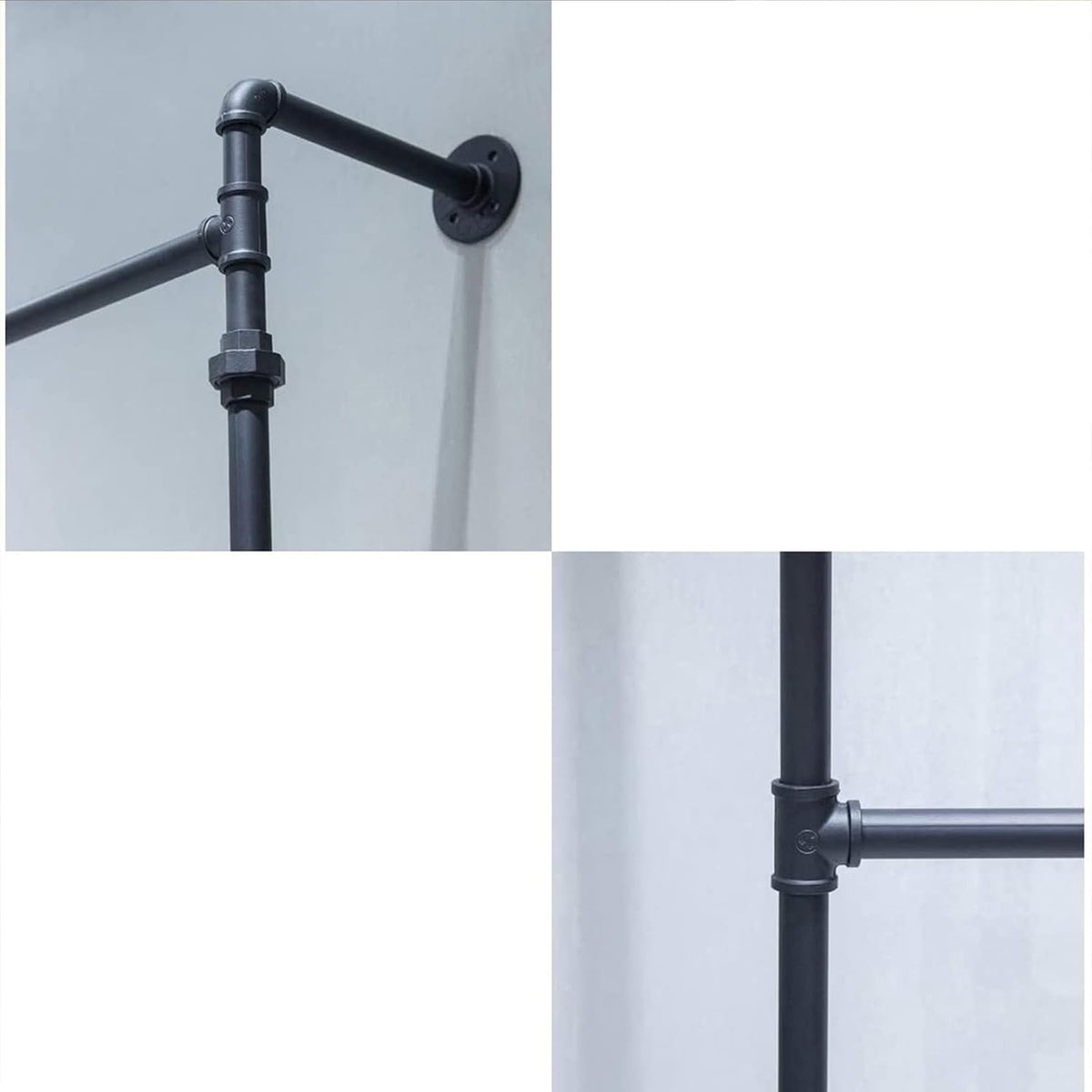 Industrial Garment Rack 2 Tier Wall Mounted Clothes Rail Pipe Shelf Black Storage