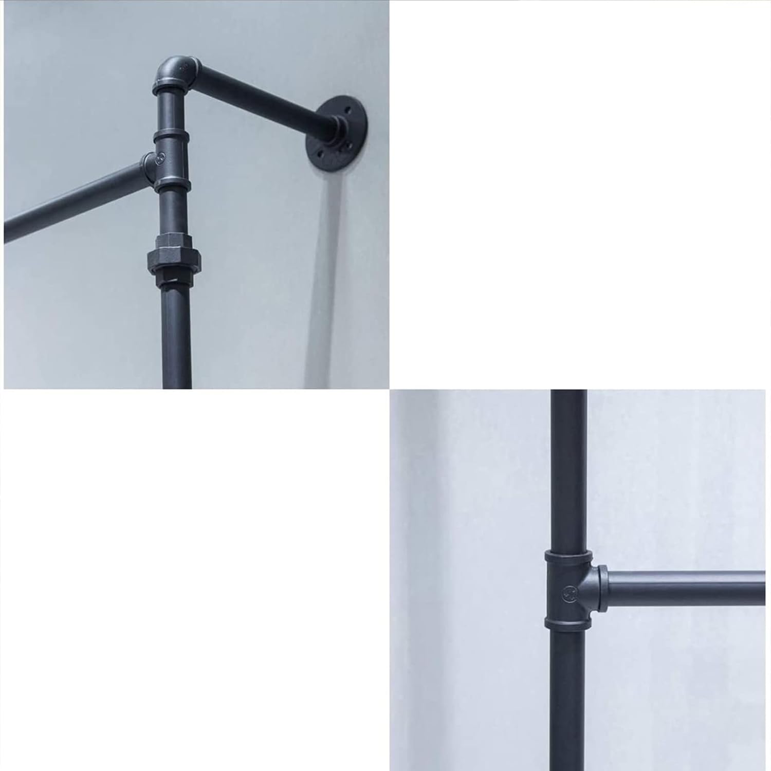 Industrial Garment Rack 2 Tier Wall Mounted Clothes Rail Pipe Shelf Black Storage