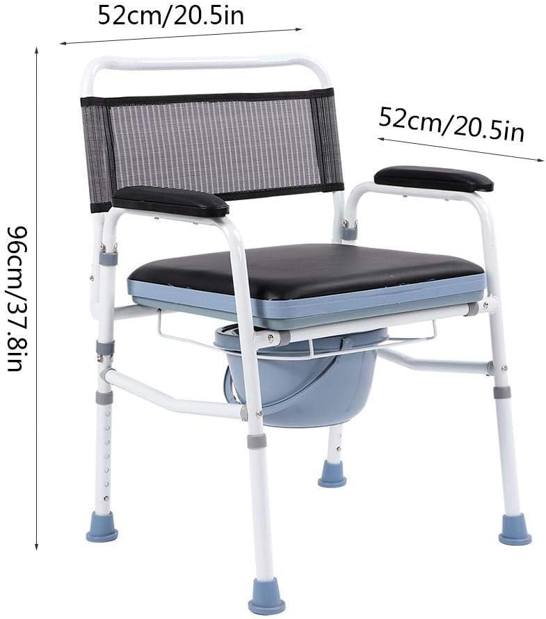 Height Adjustable Folding Commode Chair with Armrests, Portable Bedside Toilet