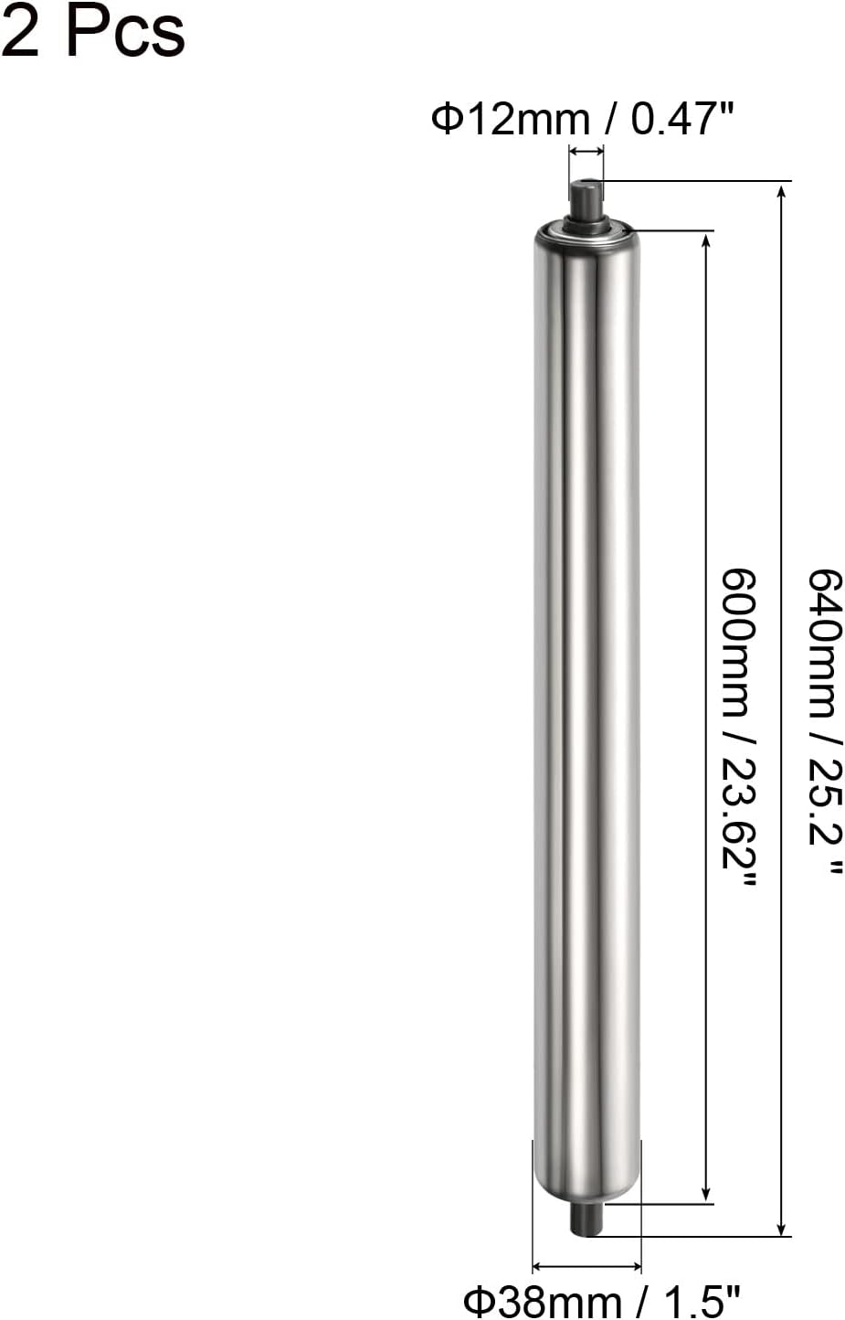 Stainless steel cylindrical component with dimensions on a white background