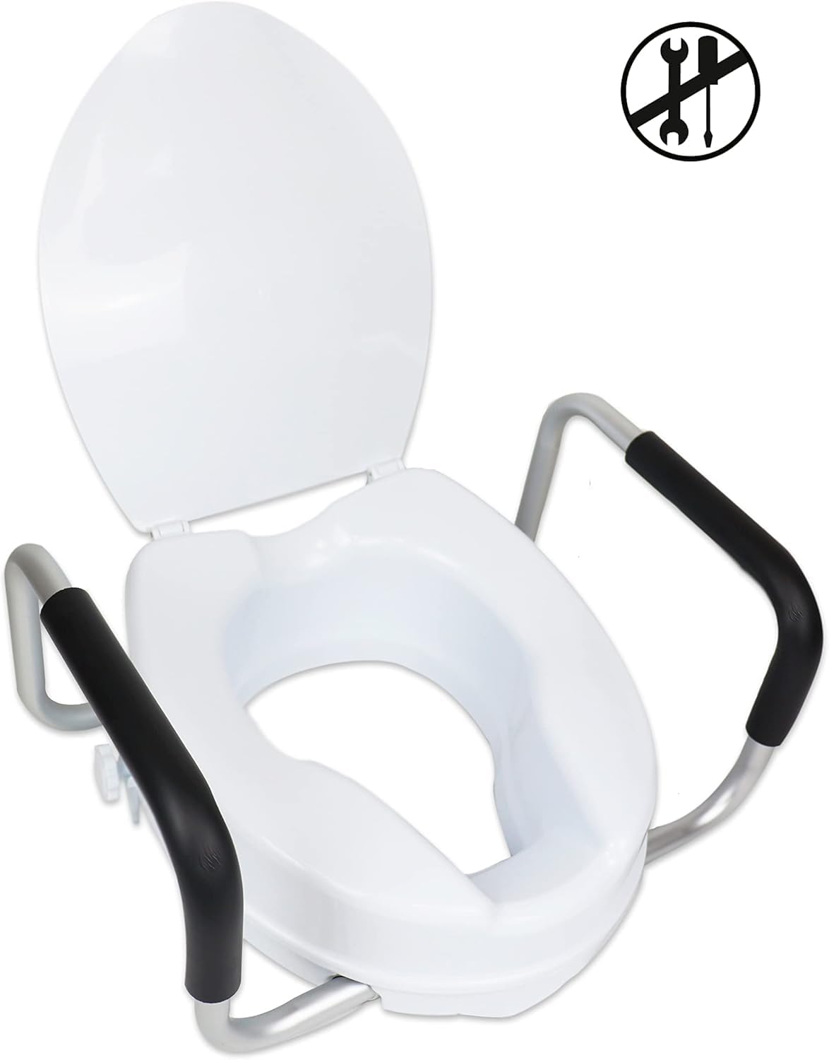 Raised Toilet Seat 10cm with Handles Lid White Bathroom Mobility Aid PEPE