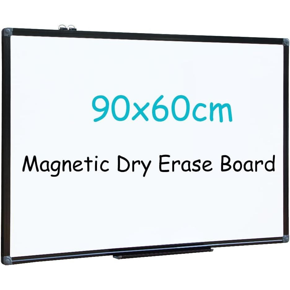Magnetic Whiteboard 90x60cm Wall Mounted Dry Erase Board Black Frame XIWODE Steel