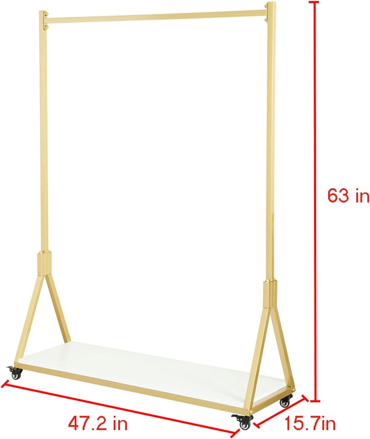 Clothes Rail 120cm Rolling Garment Rack Gold Wood Shelf Shoe Storage with Wheels