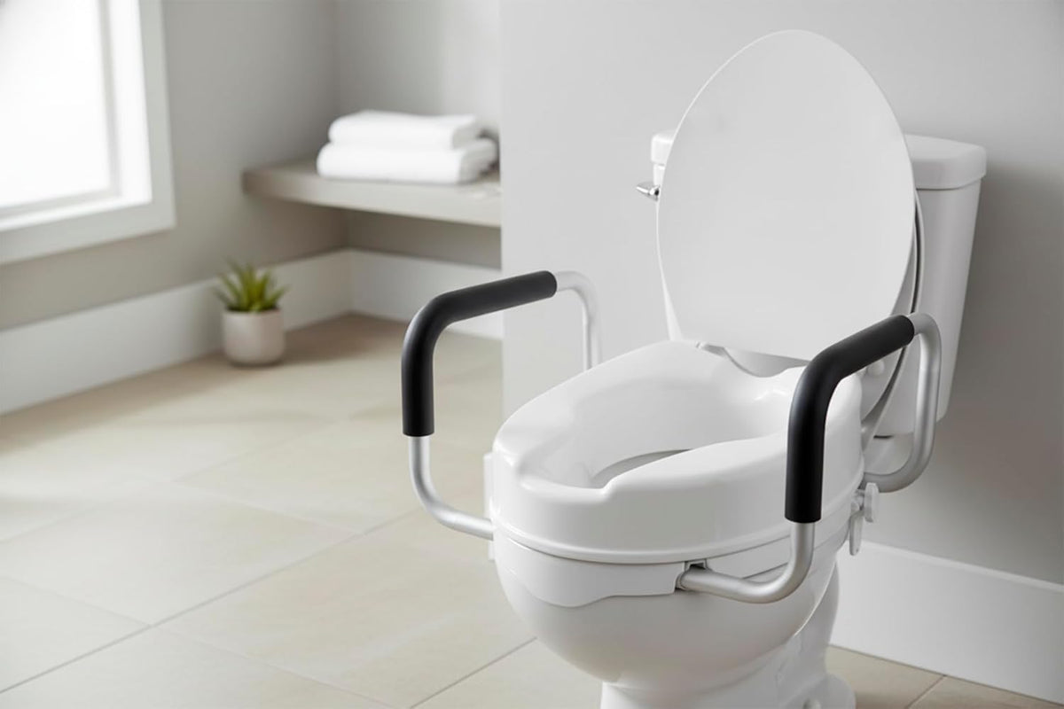Raised Toilet Seat 10cm with Handles Lid White Bathroom Mobility Aid PEPE