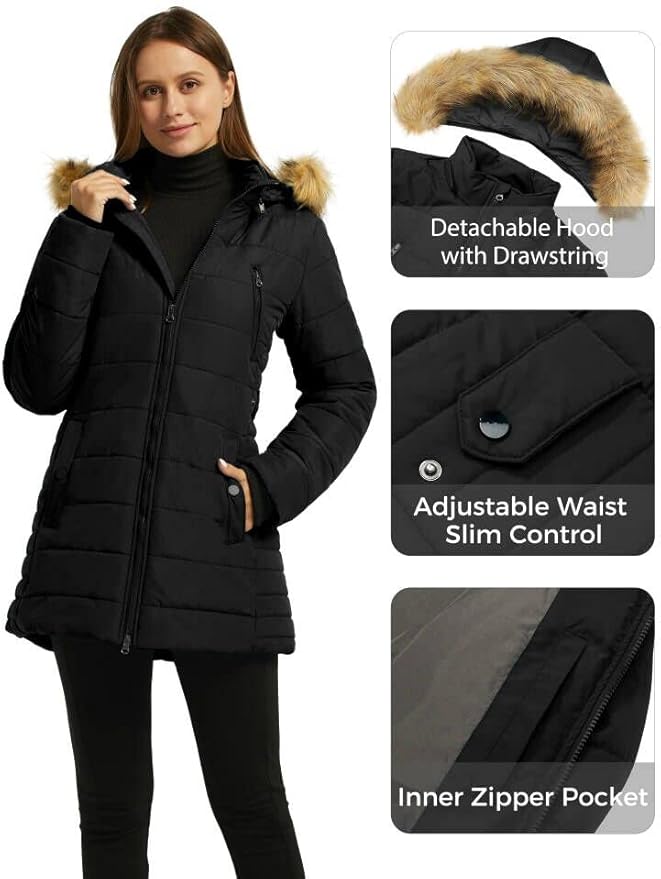 Womens Winter Warm Puffer Coat Jacket Faux Fur Hood Wantdo, Size XXL