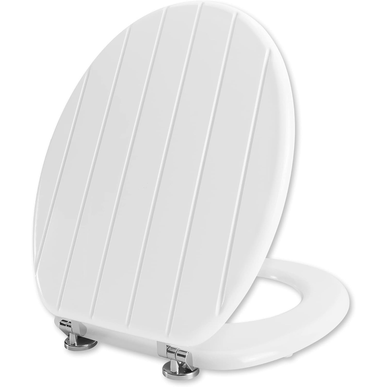 Angel Shield White Wooden Toilet Seat with Adjustable Hinges, Antibacterial - Massive Discounts