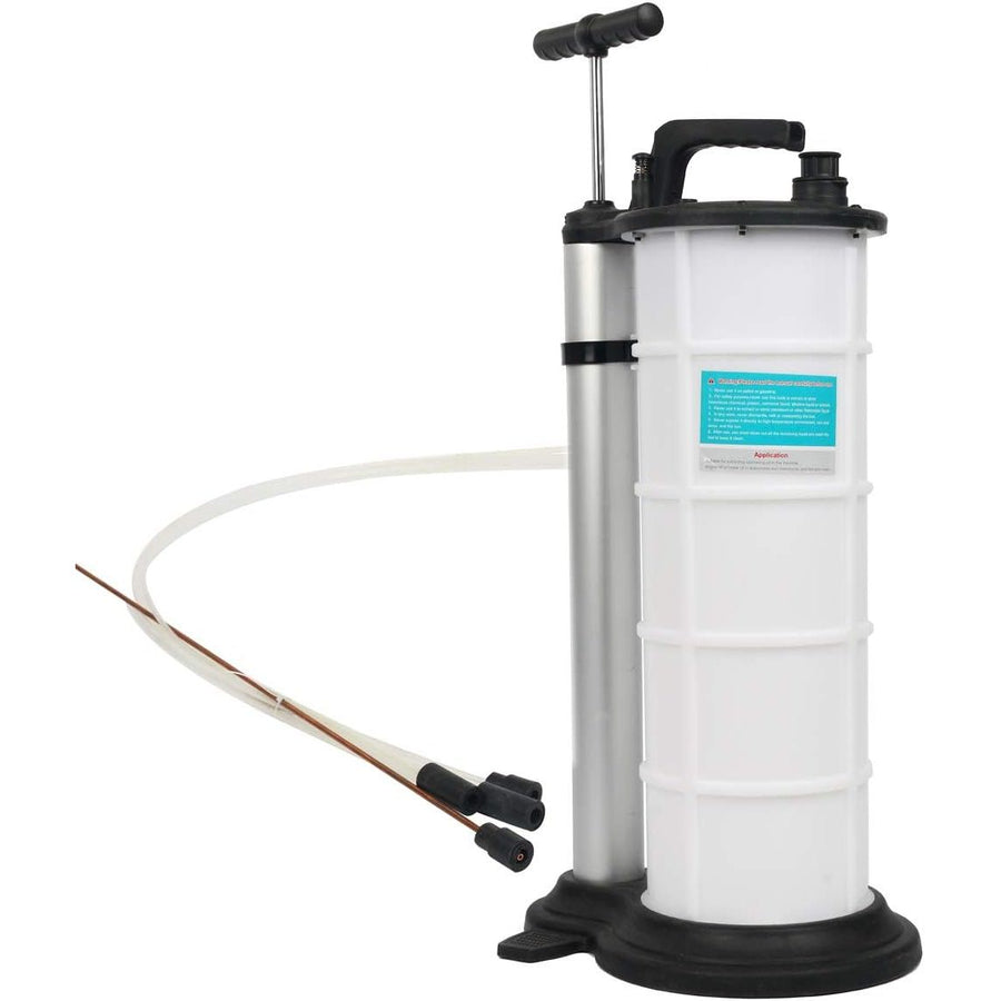 Pump sprayer with a white container and black pump handle on a white background