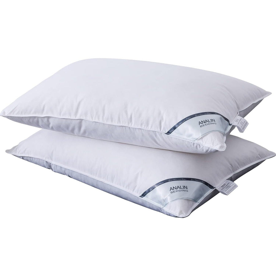 Goose Feather Down Pillows 2 Pack 100% Cotton Anti Dust Mite Hotel Quality Soft