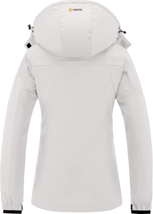 GEMYSE Women's Waterproof Ski Jacket Winter Fleece Coat, White, Size XL