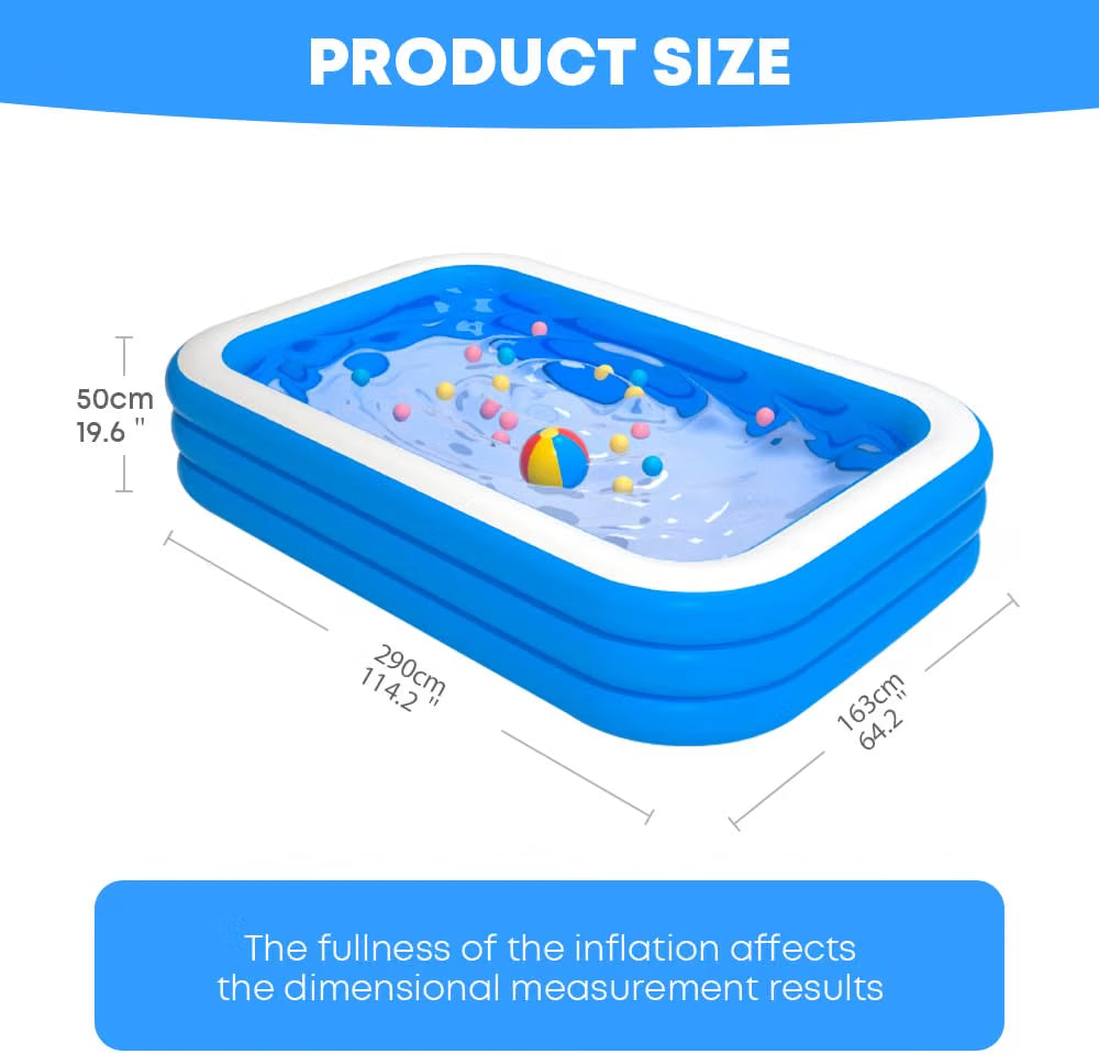 Inflatable Paddling Pool 290x163x50cm 3 Ring Family Swimming Pool GALAXYER Garden