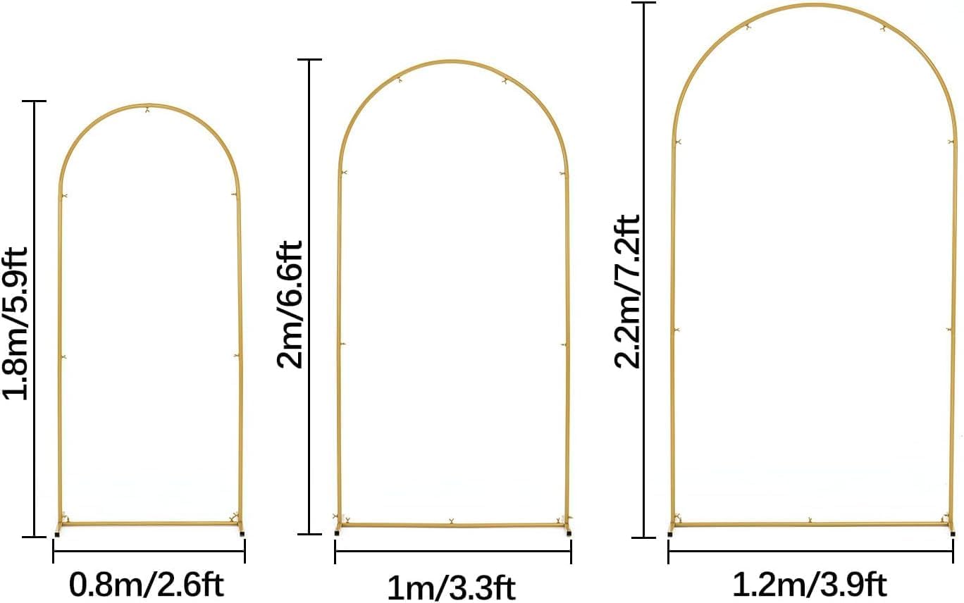 VINCIGANT Set of 3 Gold Wedding Arch Backdrop Stand, Balloon Frame Party Decor
