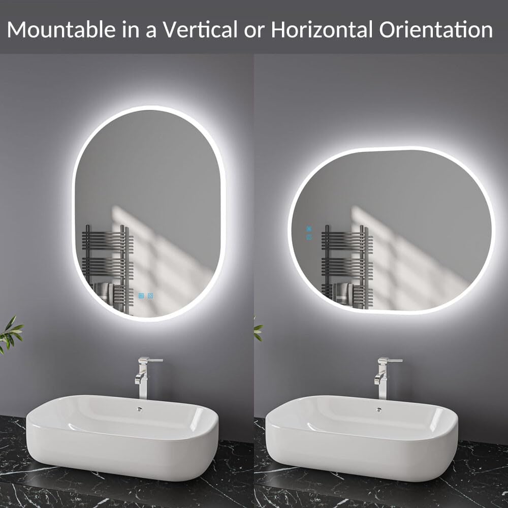 Oval Bathroom Mirror LED Lights Dimmable 700 x 1200mm Finmrys