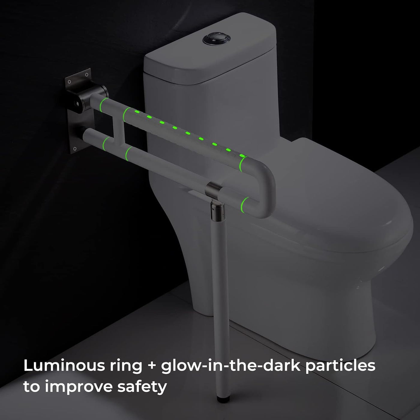 25.6 Inch Handicap Grab Bars, Flip Up Toilet Rails, Non-Slip, Glows at Night