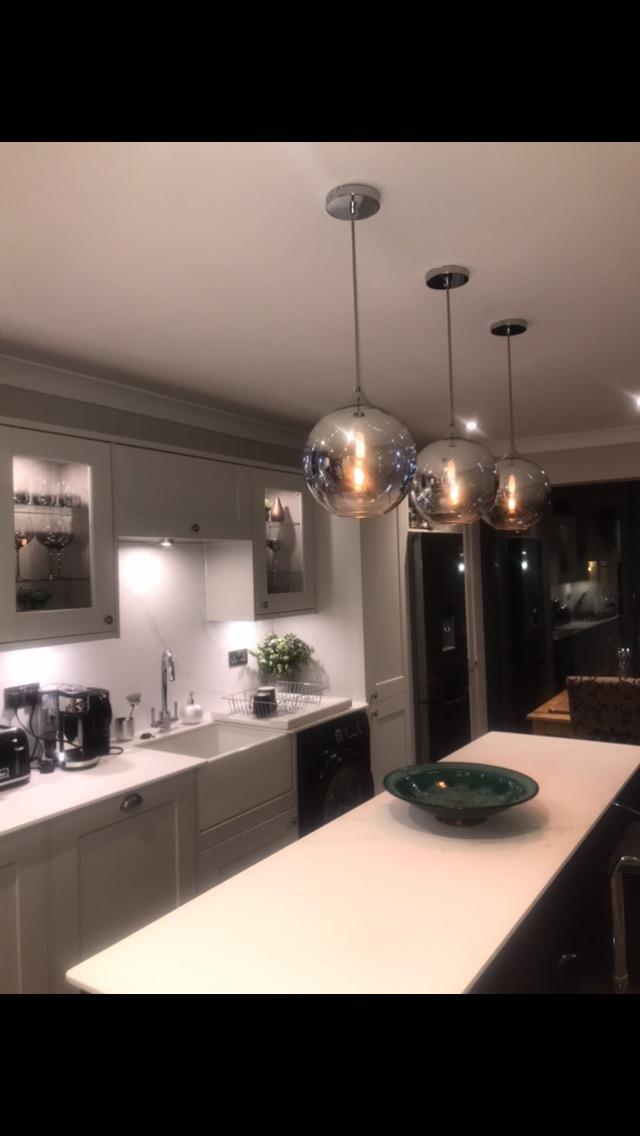 Pendant Light/Lamp 25cm Silver Glass, Spherical Gradient/Smoke Glass Globe Shade