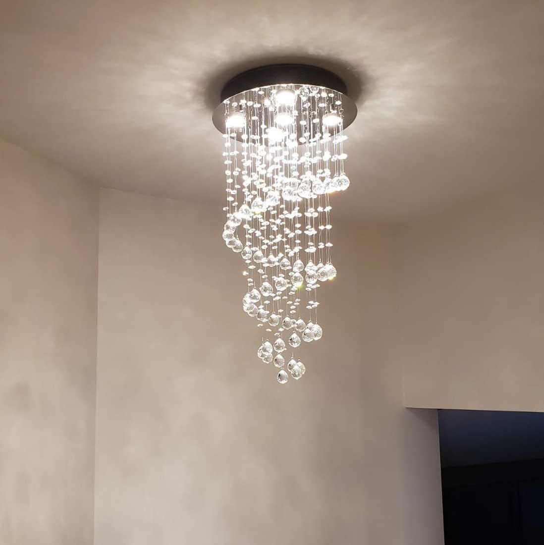 Crystal Chandelier 40x90cm K9 Raindrop Spiral Chrome Ceiling Pendant Light
