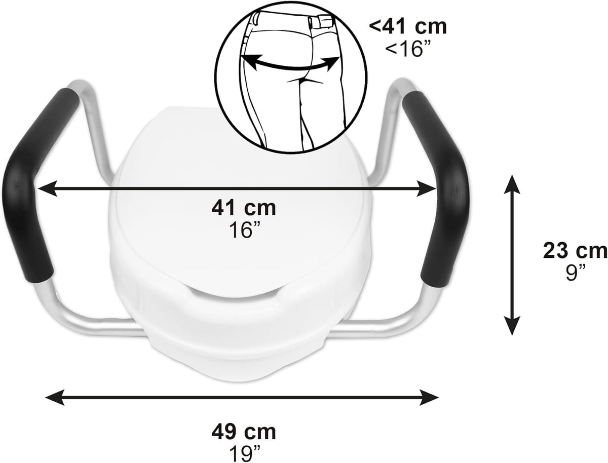 Raised Toilet Seat 10cm with Handles Lid White Bathroom Mobility Aid PEPE