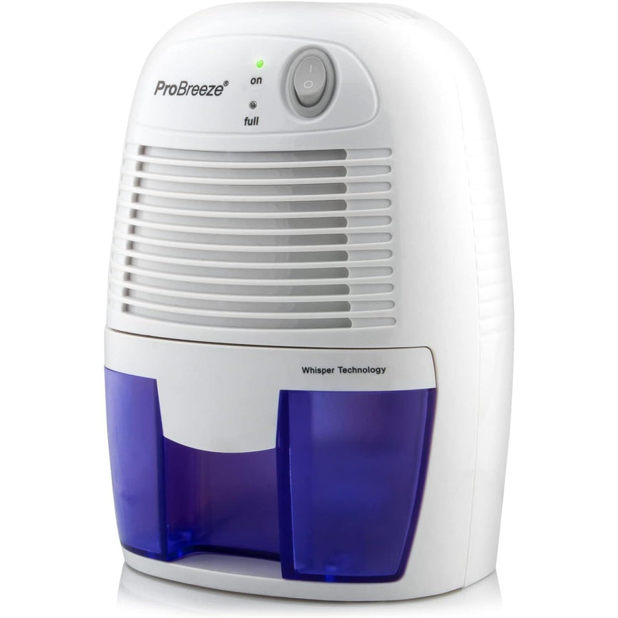 ProBreeze dehumidifier with white top and blue base on a white background
