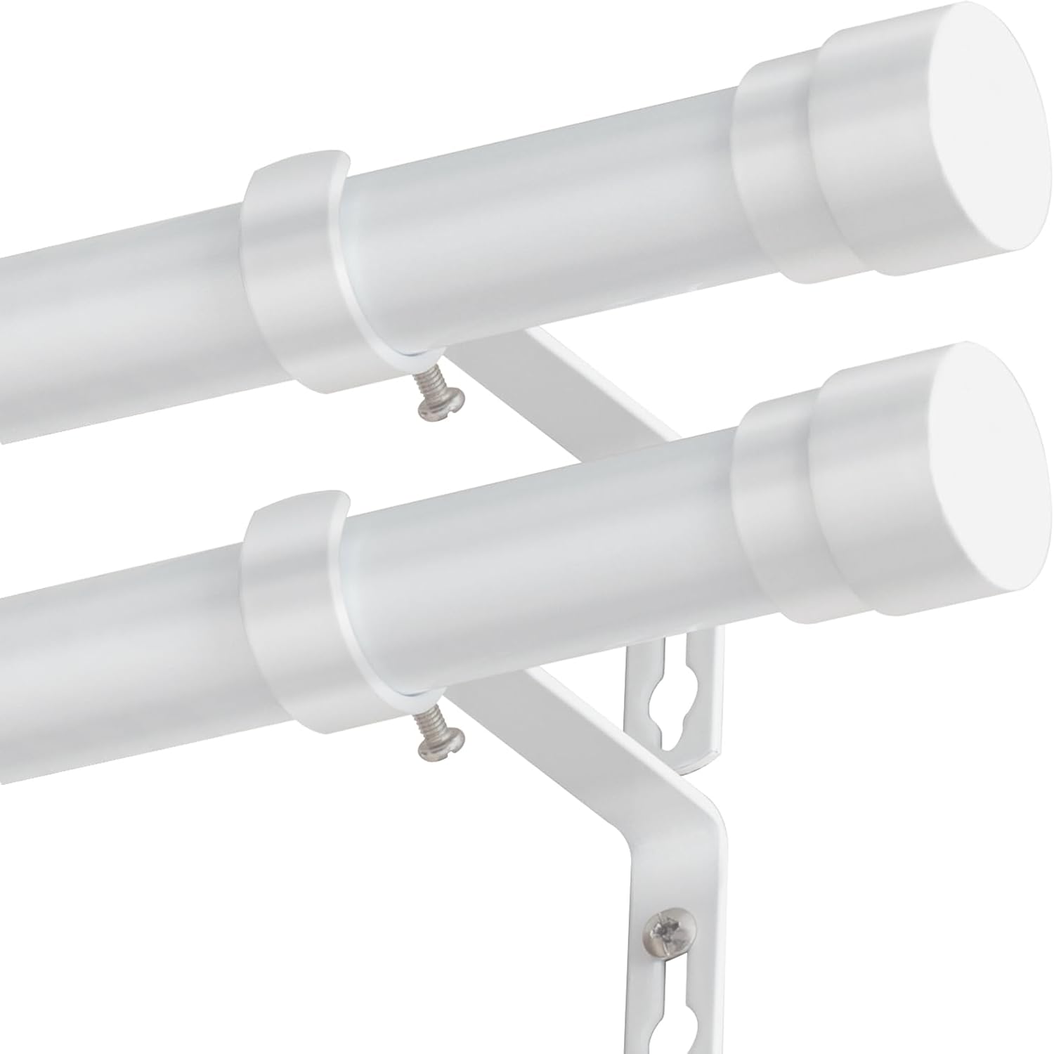 Curtain Poles 76-230cm 25mm Adjustable White Metal Finials 2 Pack BellaHills Set