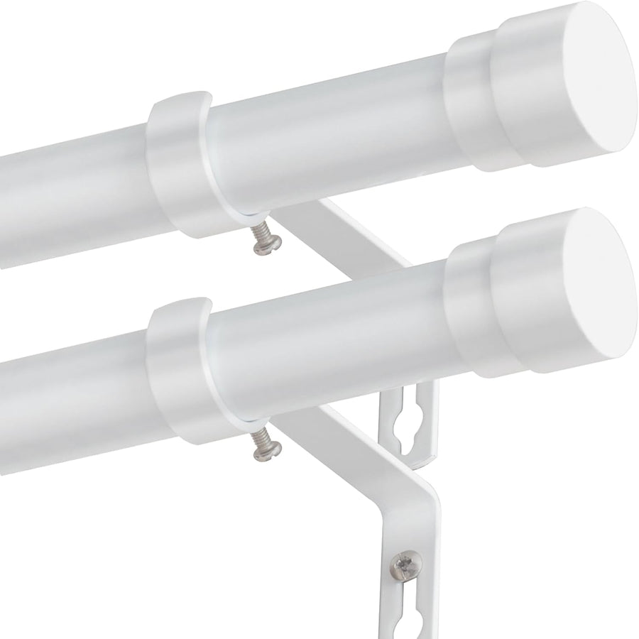 Curtain Poles 76-230cm 25mm Adjustable White Metal Finials 2 Pack BellaHills Set