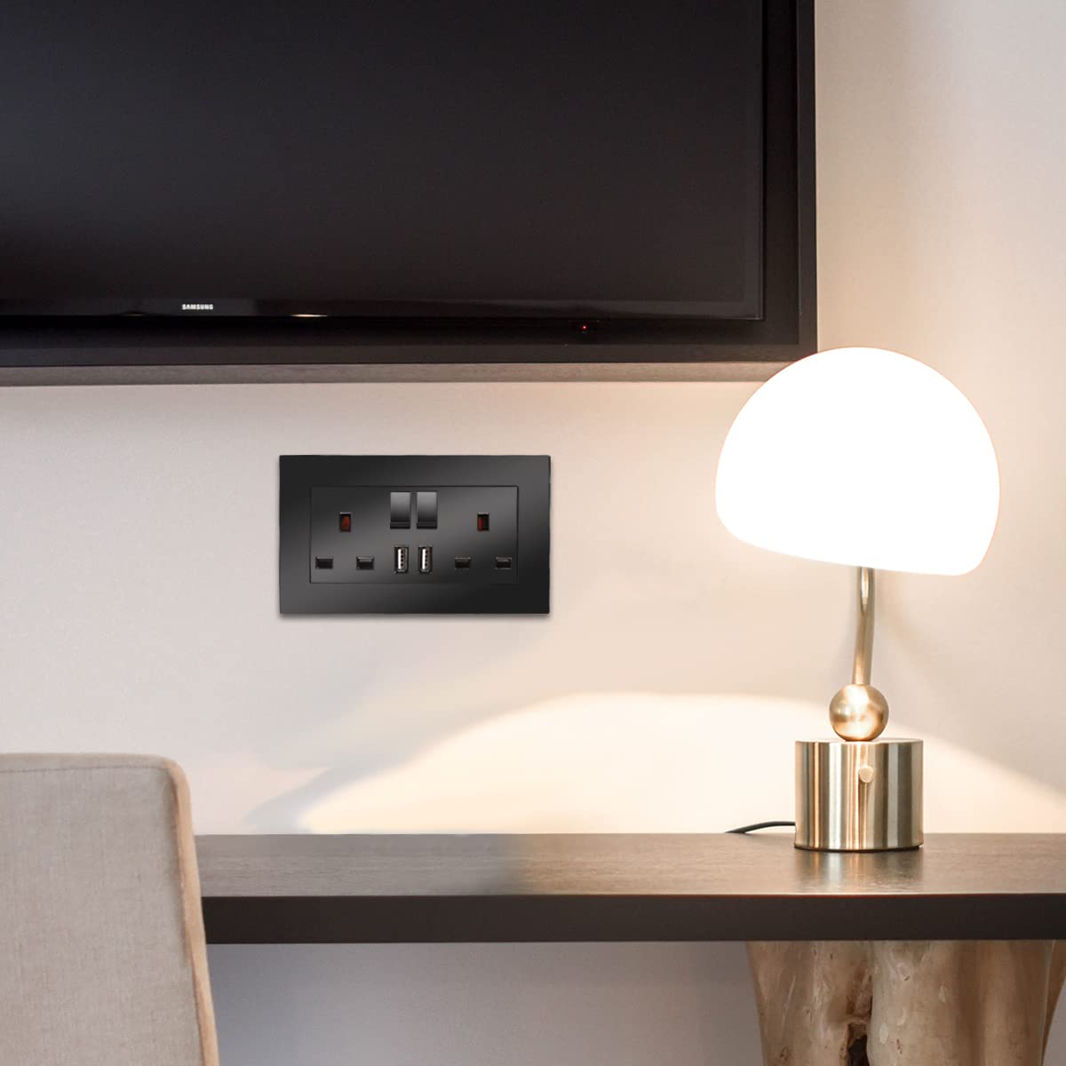 Cnbingo Double Switched Socket 2 Pack CNBINGO with 2 USB Charging Ports Black