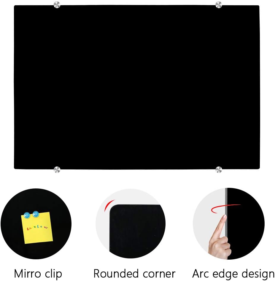 Magnetic Glass Whiteboard 60x90cm Black Frameless Dry Erase Board XIWODE Office