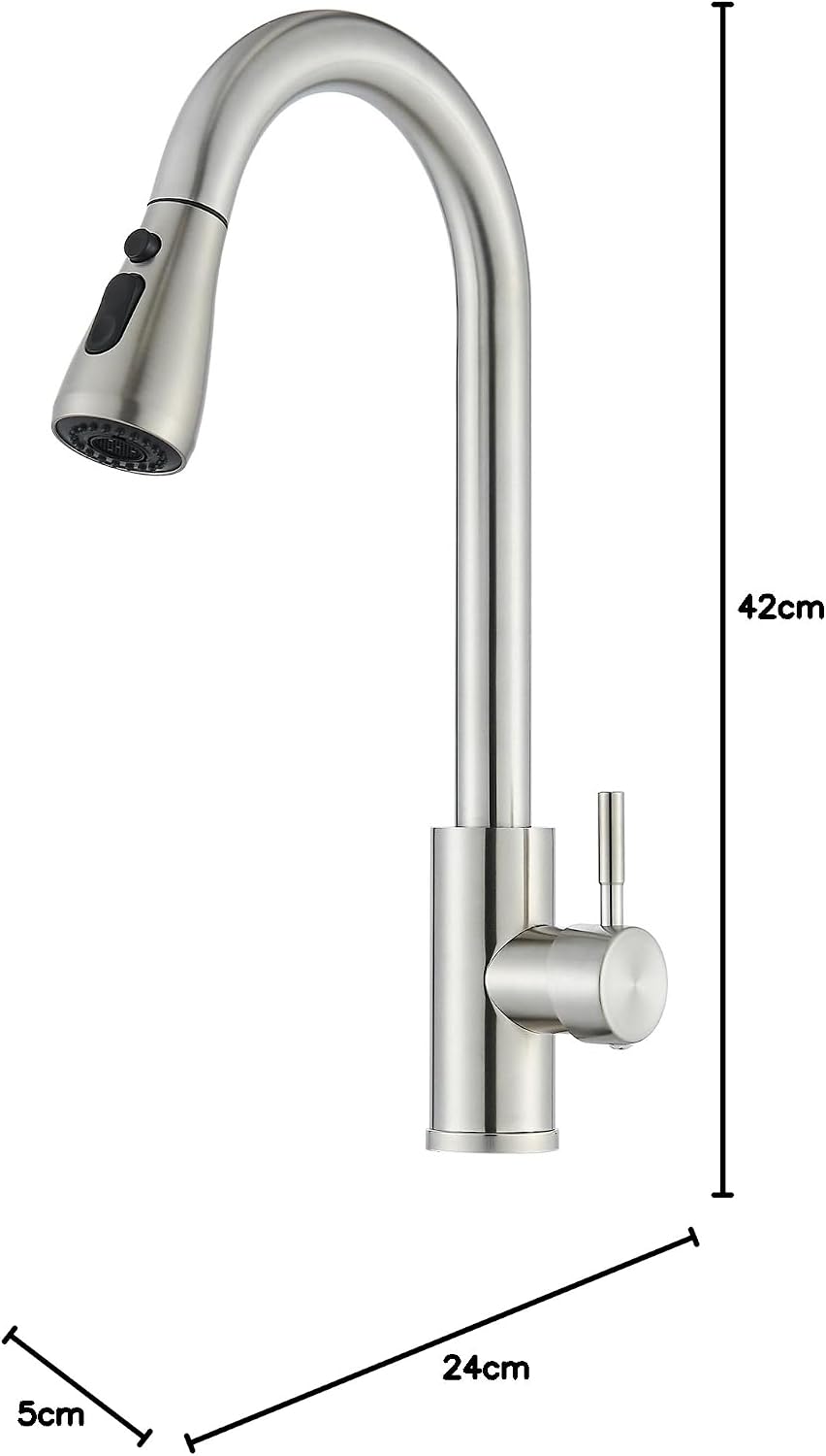 Kitchen Mixer Tap Pull Out Spray 3 Modes 360 Swivel Chrome Sink Faucet Single