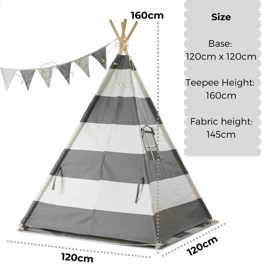 Kids Teepee Tent with Fairy Lights 160cm Carry Bag, Waterproof Floor
