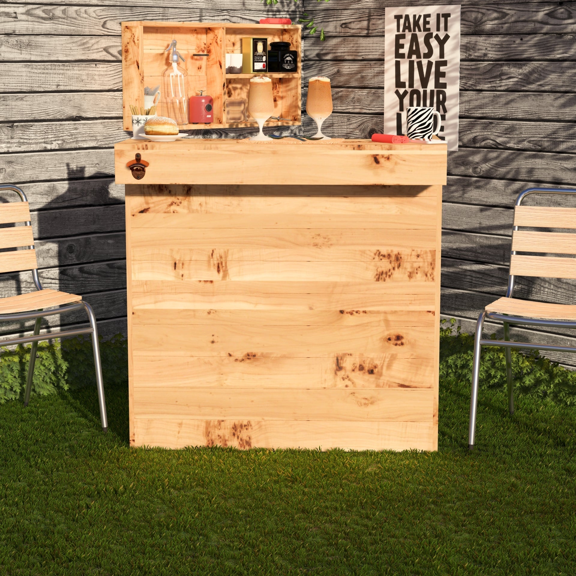 Wooden Pallet Bar 100cm Rustic Outdoor Garden Bar Storage Bars at Home