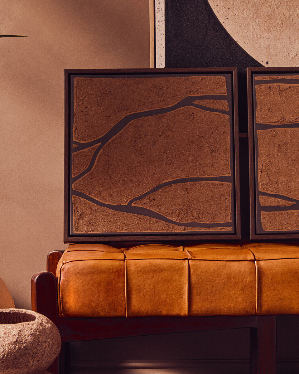 Wall Art Set Textured Canvas Brown Black Modern Decor Set of 2 Orsina