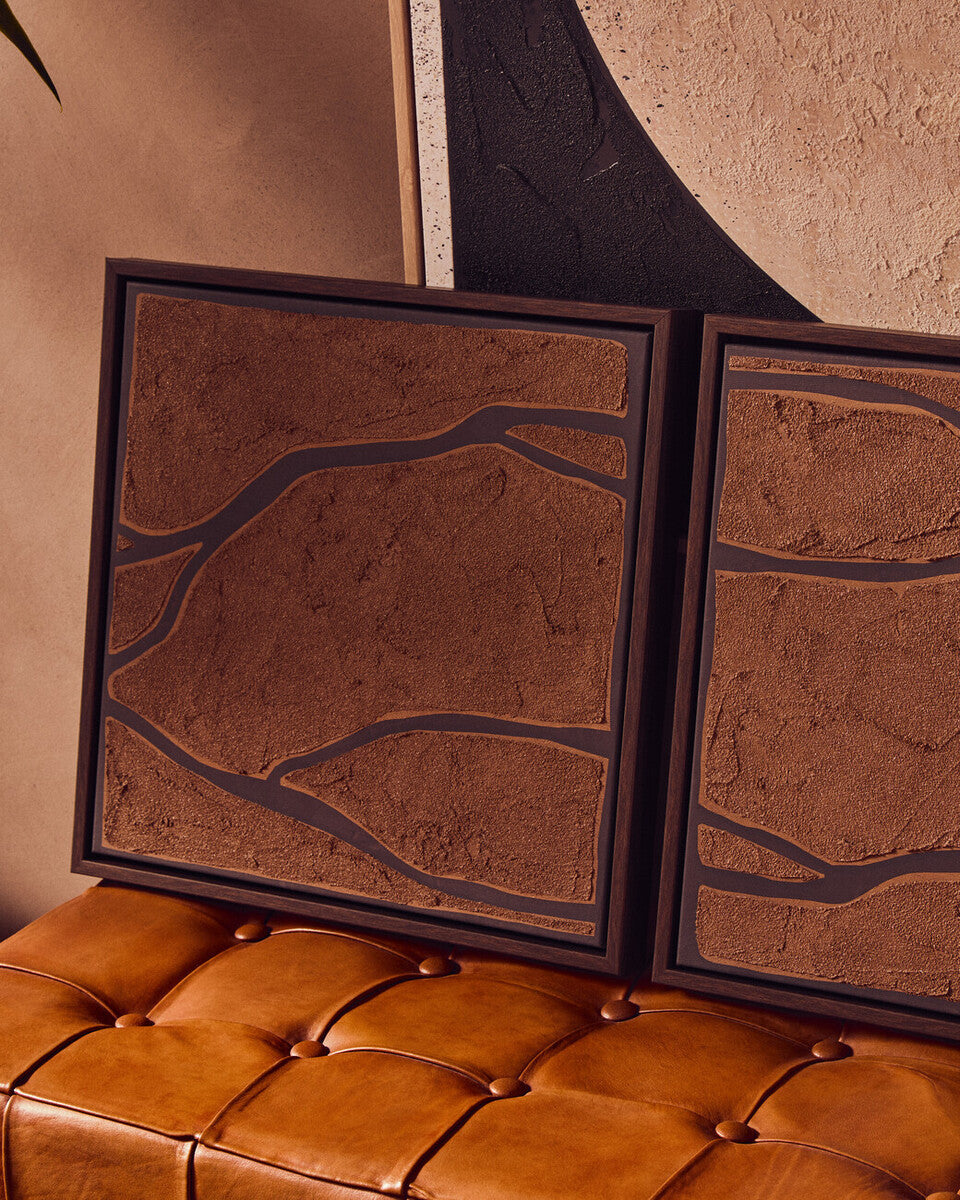 Wall Art Set Textured Canvas Brown Black Modern Decor Set of 2 Orsina