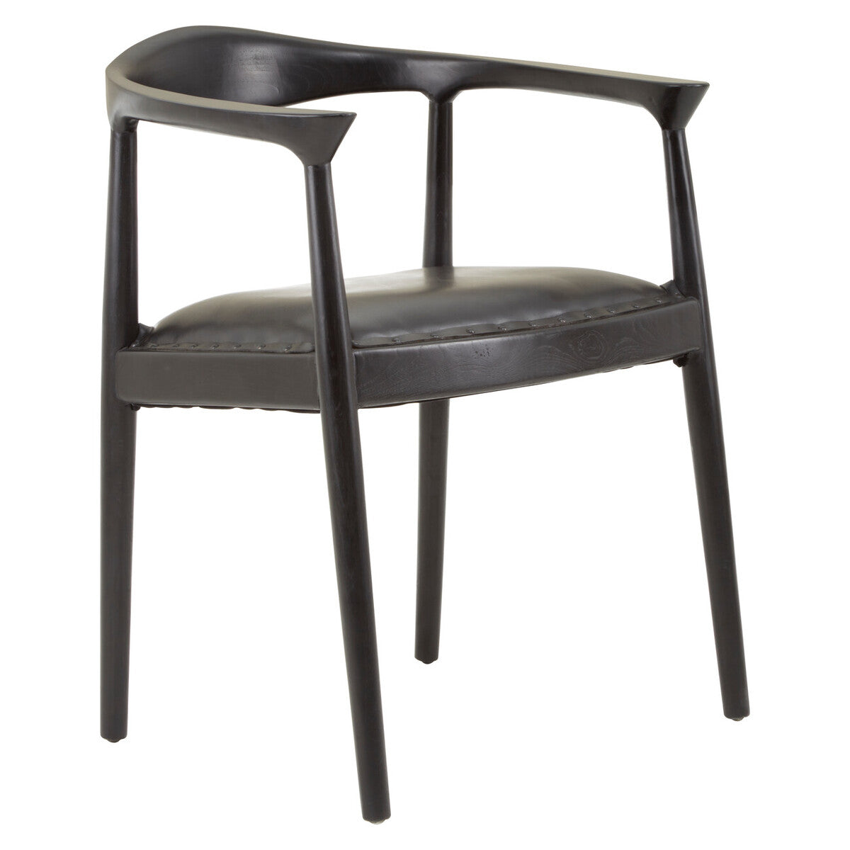 Dining Chair Black Leather Teak Wood Modern Accent Chair Kendari Orsina