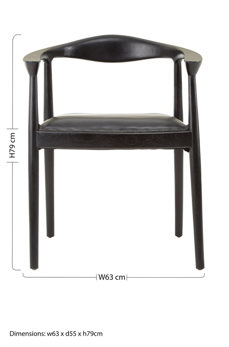 Dining Chair Black Leather Teak Wood Modern Accent Chair Kendari Orsina