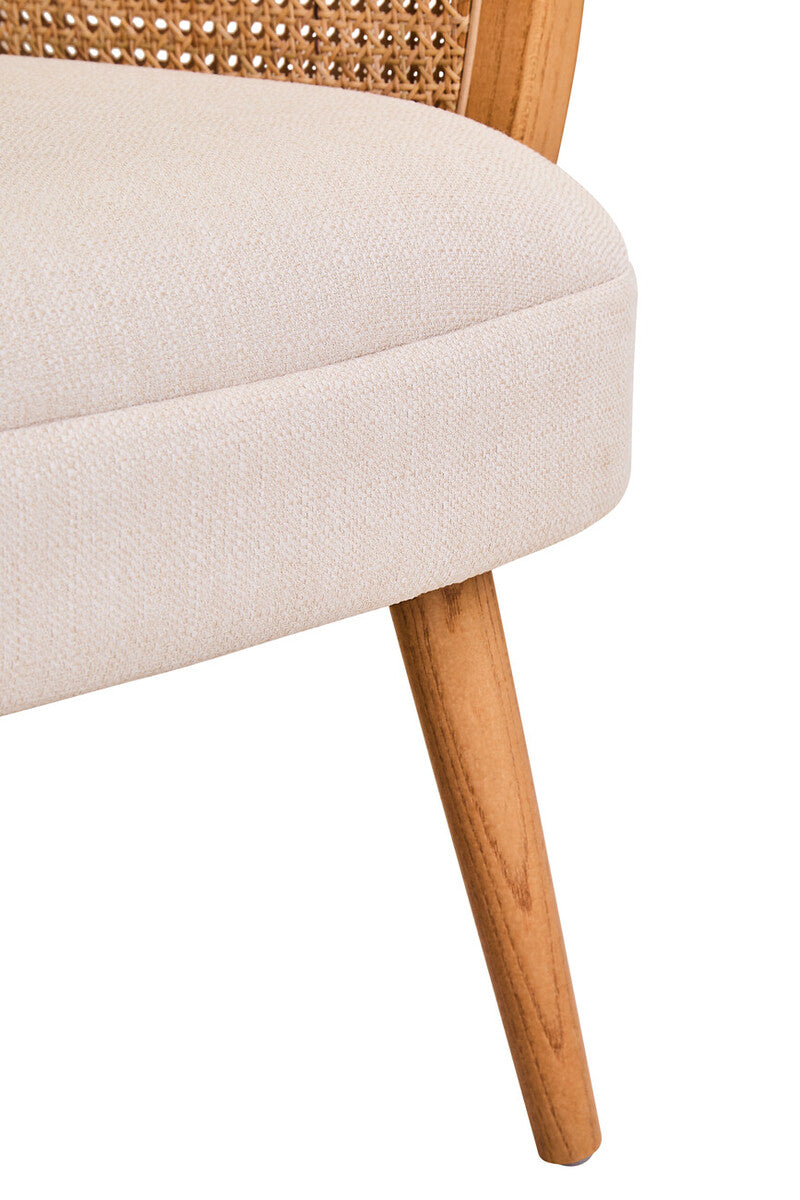 Dining Chair Ivory Fabric Cane Chair Elm Wood Legs Modern Kitchen Orsina